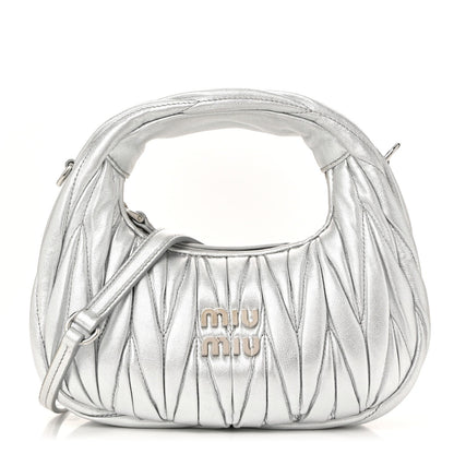 Miu Miu Metallic Nappa Matelasse Mini Wander Hobo Cromo 1 of 9