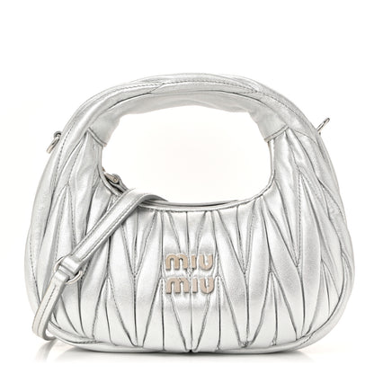 Miu Miu Metallic Nappa Matelasse Mini Wander Hobo Cromo 1 of 9