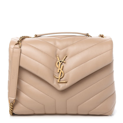 Saint Laurent Calfskin Y Quilted Monogram Small Loulou Chain Satchel Dark Beige 1 of 11
