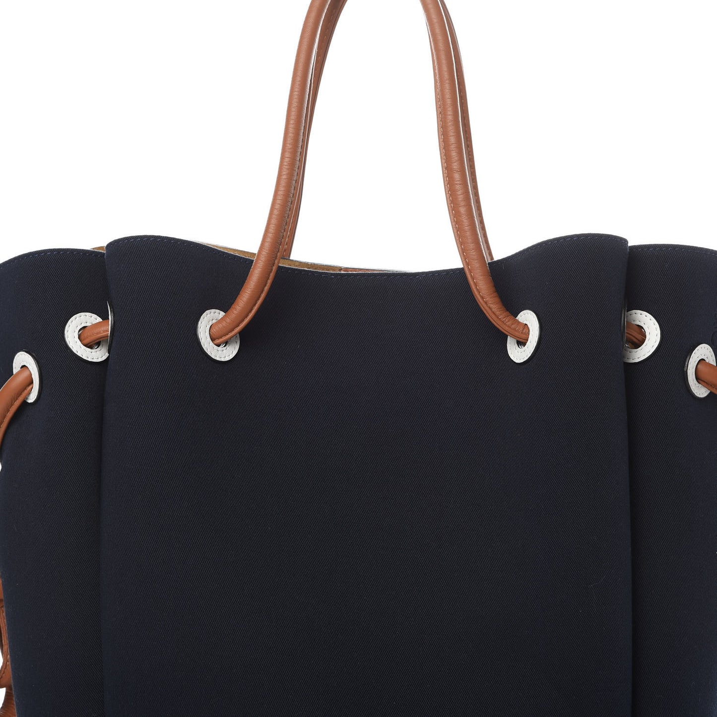 Canvas Calfskin Flamenco Knot Tote Deep Blue Soft White