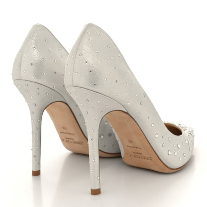 Jimmy Choo Shimmer Suede Crystal Embellished Abel 100 Pumps 39 White 4 of 7