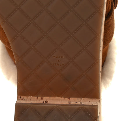 Chanel Suede Calfskin Shearling Turn Lock Clogs 40 Brown 6 of 9