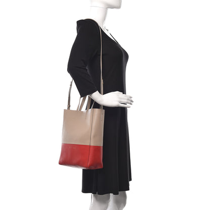 Celine Grained Calfskin Small Vertical Bi-Cabas Beige Red 2 of 17