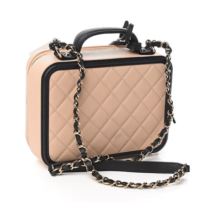 Chanel Caviar Quilted Medium CC Filigree Vanity Case Beige Black 2 of 9