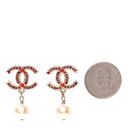Chanel Gripoix Pearl Drop Earrings Gold Red 2 of 4