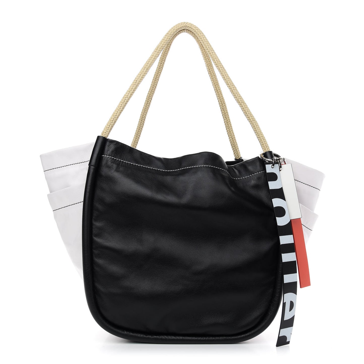 Nappa Colorblock Side Pockets Tote Black White