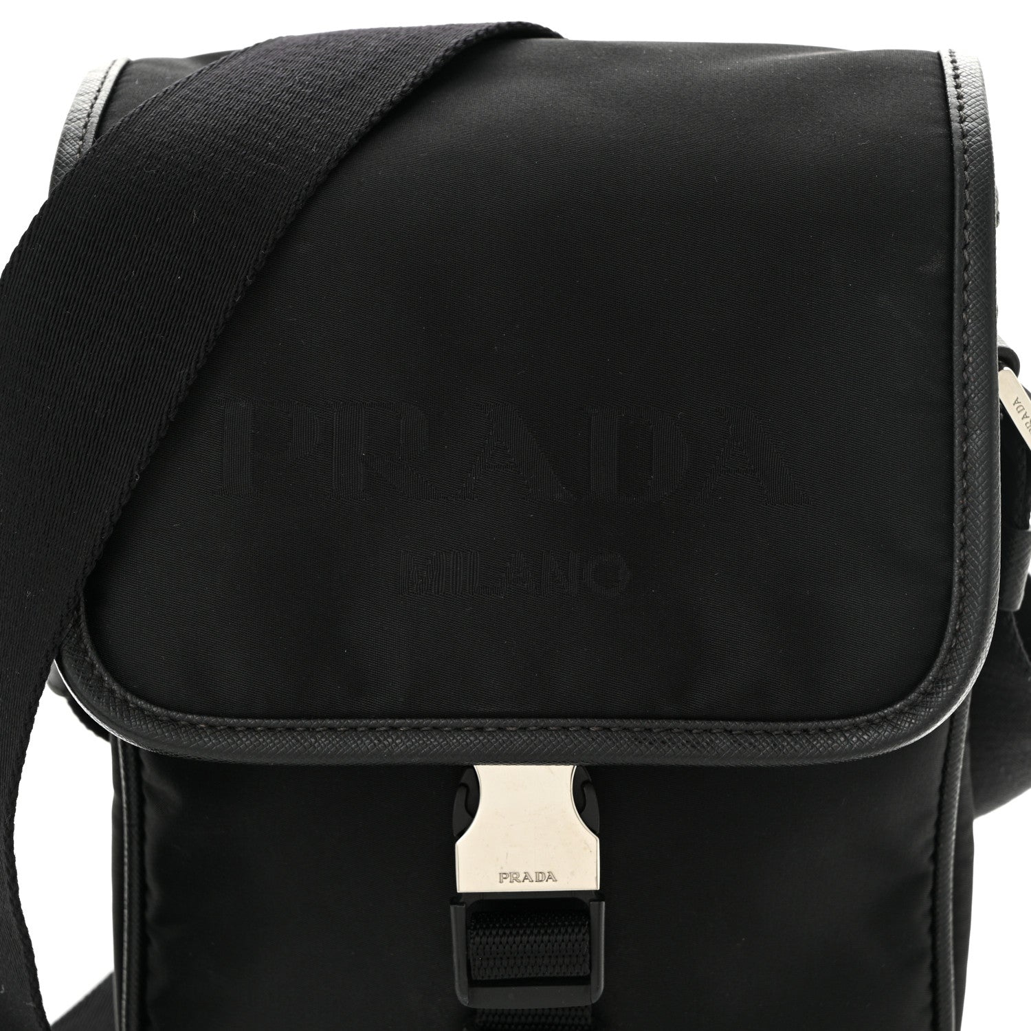 Prada Tessuto Nylon Saffiano Logo Messenger Bag Black 7 of 9