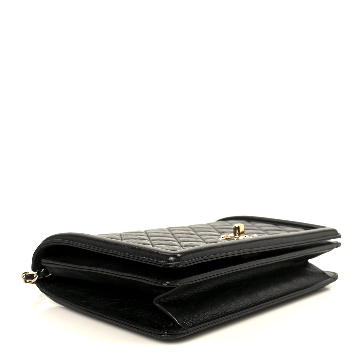 Crumpled Calfskin Quilted Flap Black