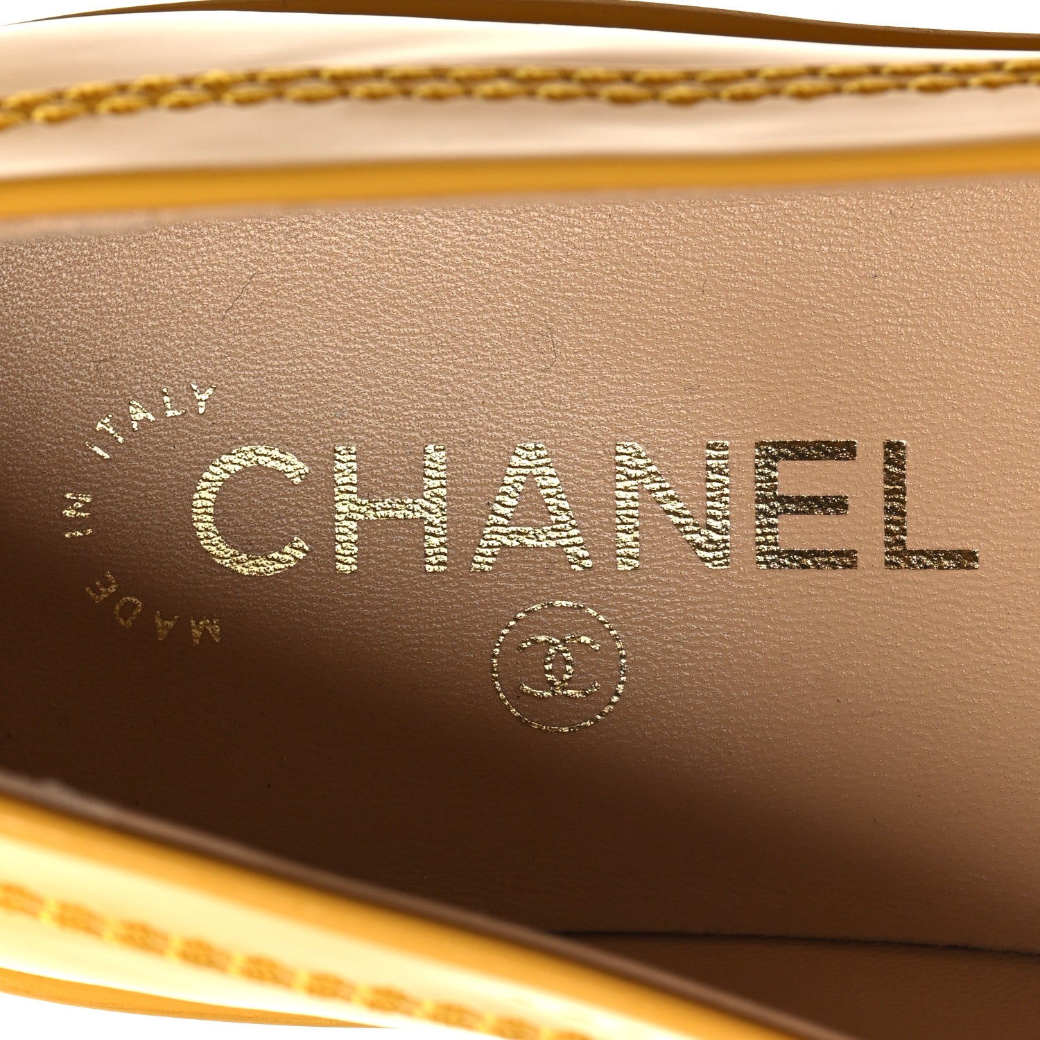 Chanel Shiny Calfskin Logo Loafers 39 Yellow 1566228