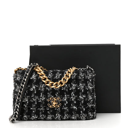 Chanel Tweed Quilted Large Chanel 19 Flap Black Silver Ecru 11 of 11