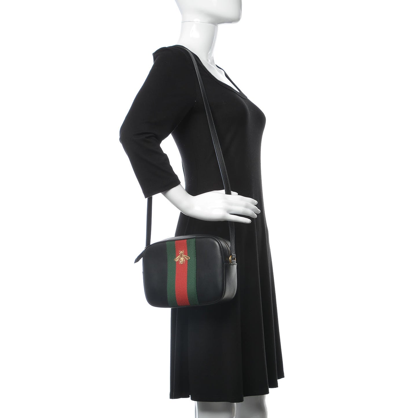 Calfskin Web Small Webby Bee Shoulder Bag Black
