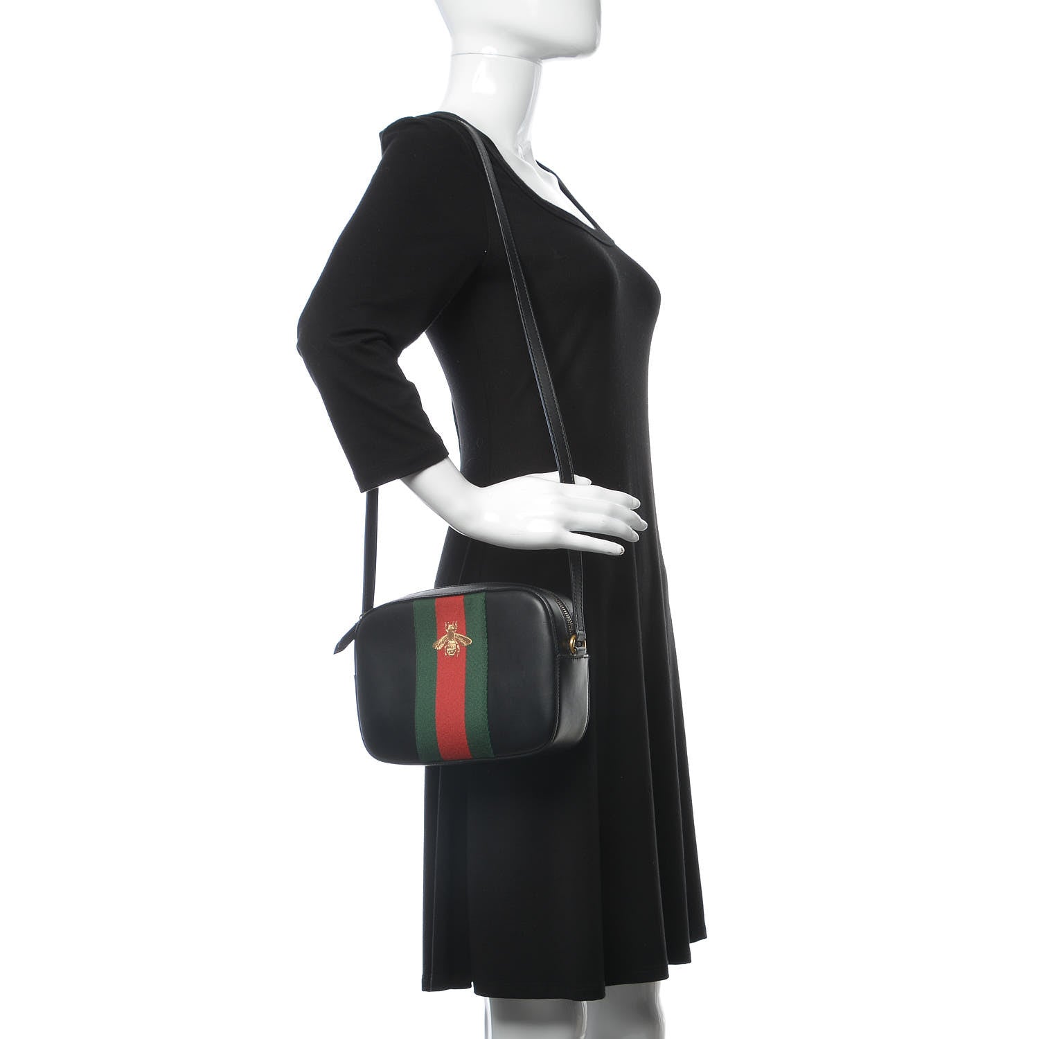 Gucci Calfskin Web Small Webby Bee Shoulder Bag Black 2 of 7