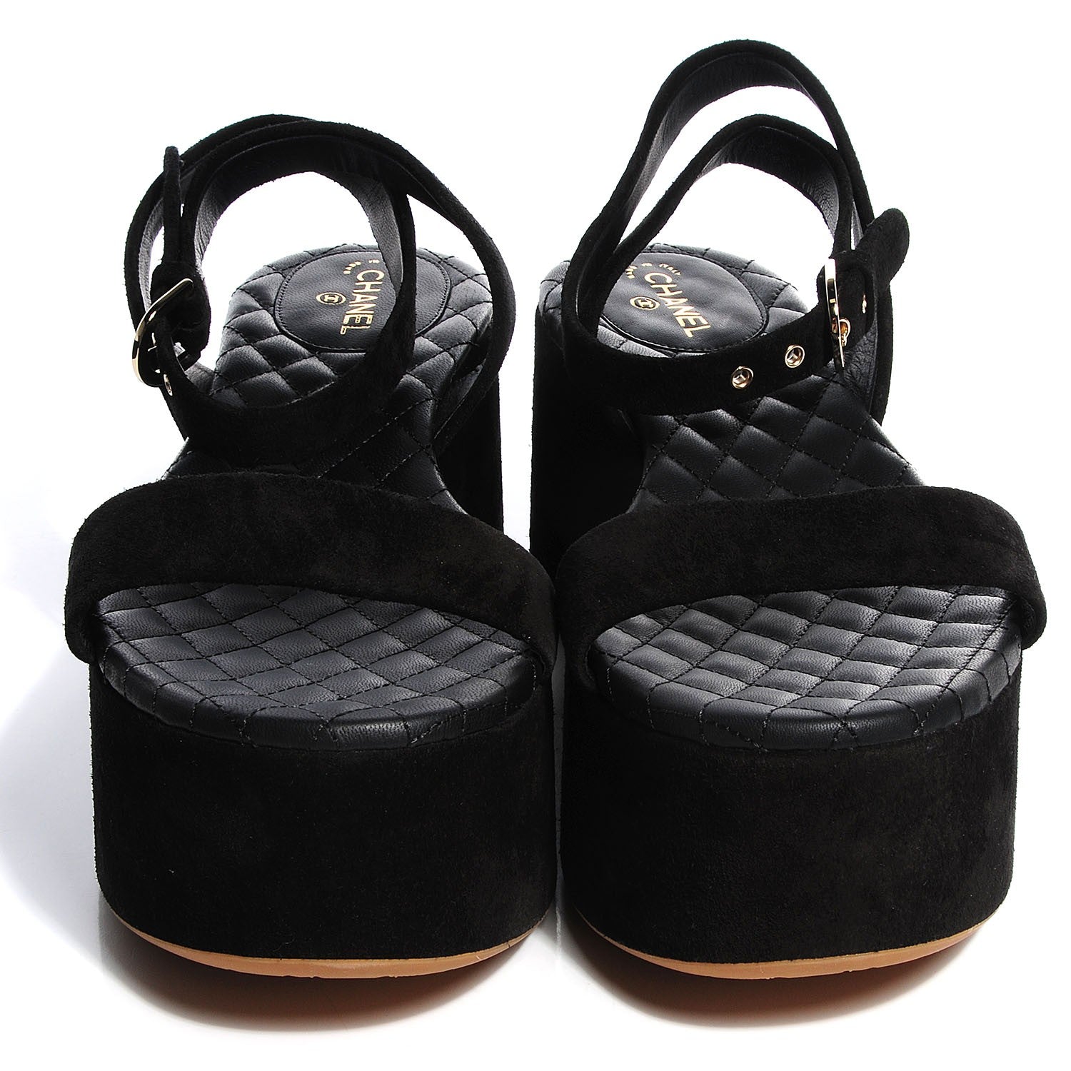 Chanel Suede Calfskin Wedge Sandals 41 Black 2 of 7