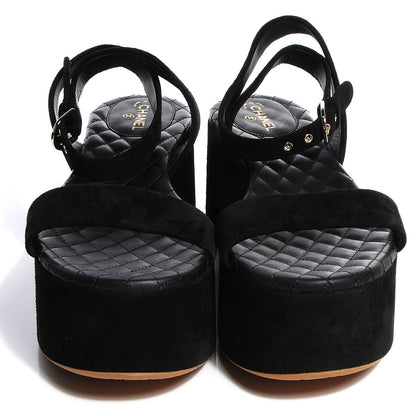 Chanel Suede Calfskin Wedge Sandals 41 Black 2 of 7