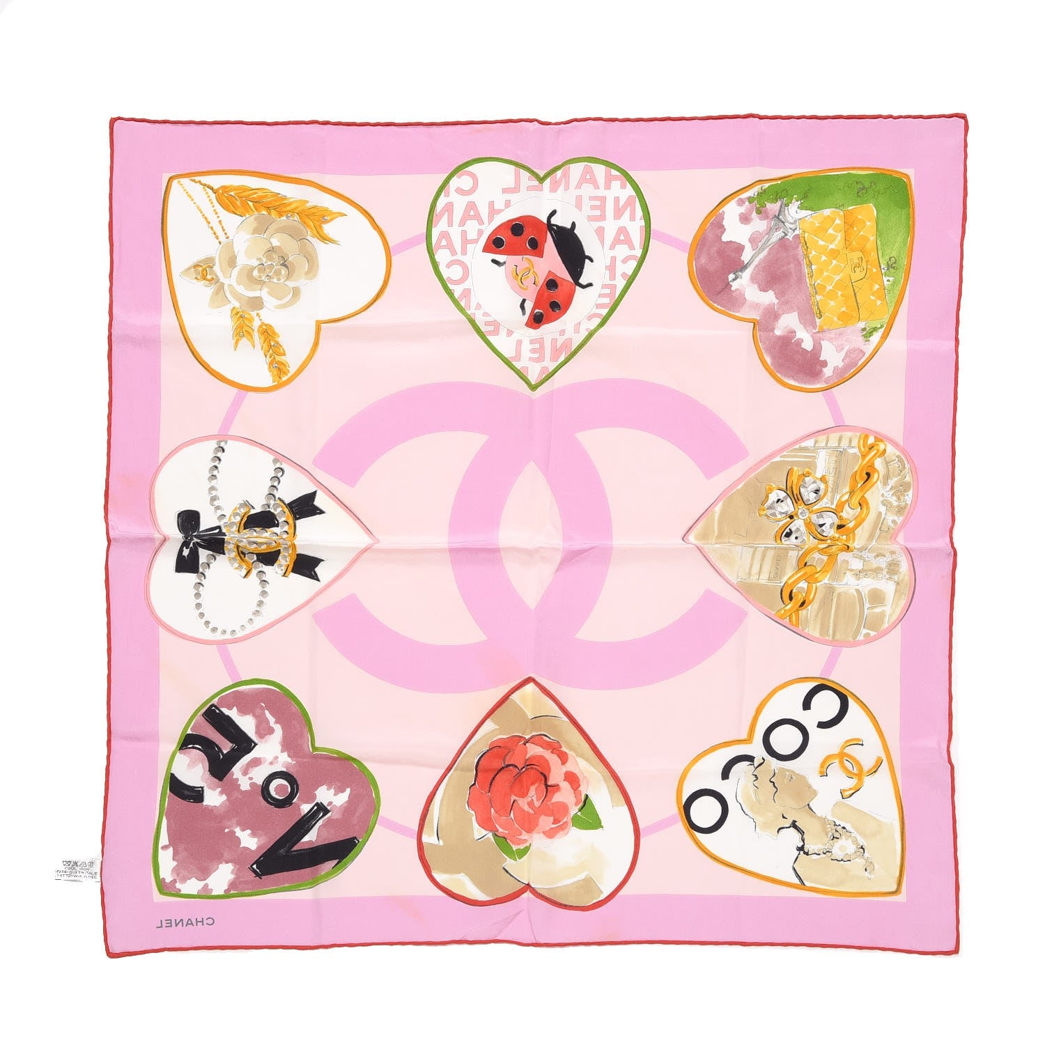 Chanel Silk CC Heart Square Scarf Pink 3 of 10