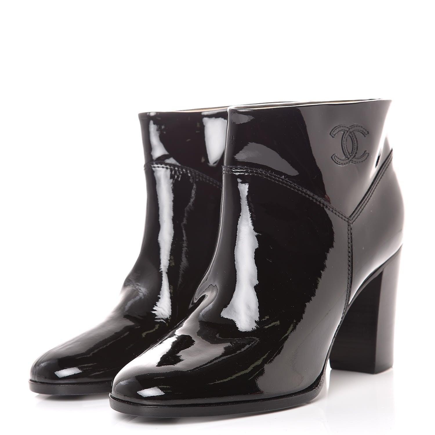 Chanel Patent Calfskin CC Ankle Boots 37.5 Black 3 of 9