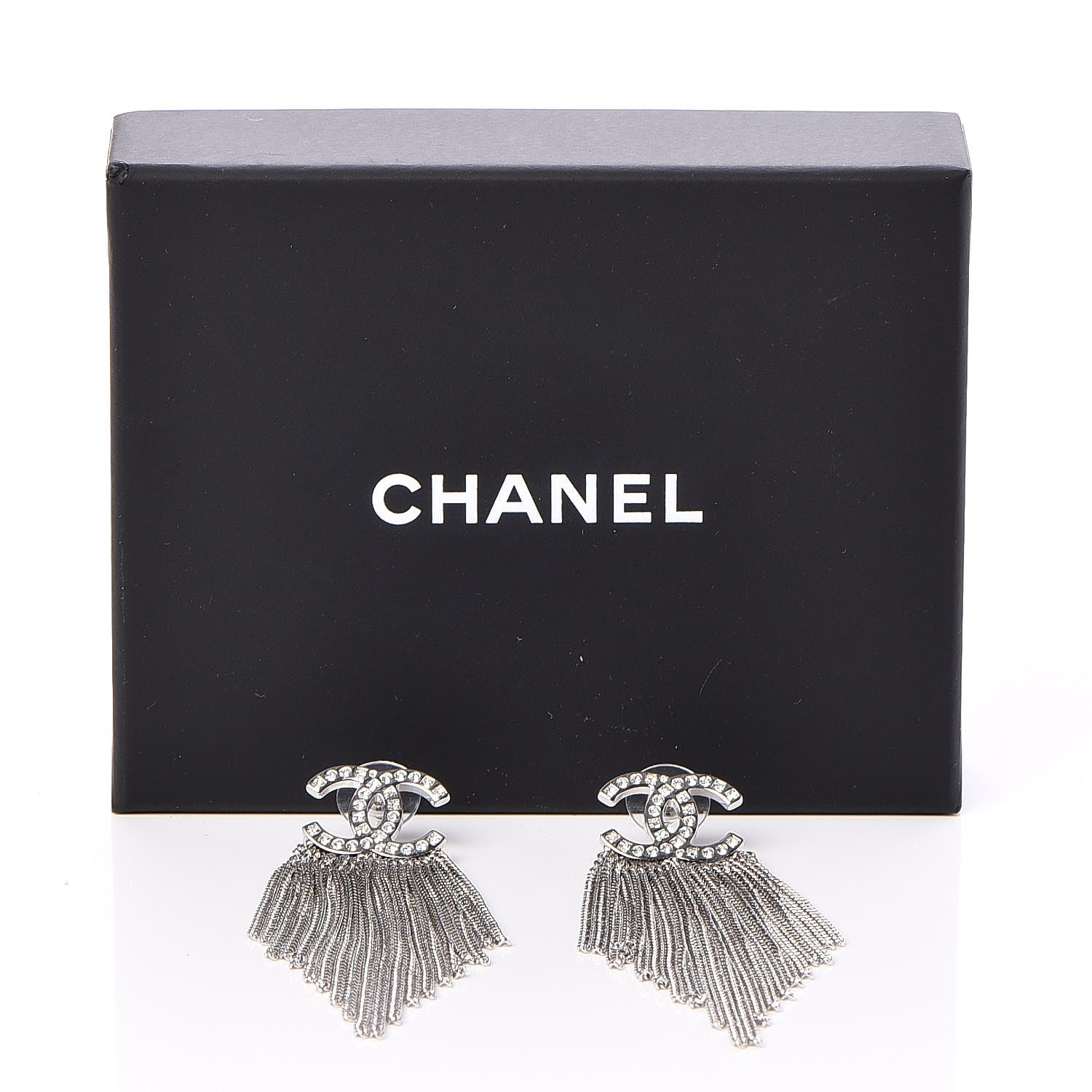 Chanel Crystal CC Chain Drop Earrings Silver 5 of 5