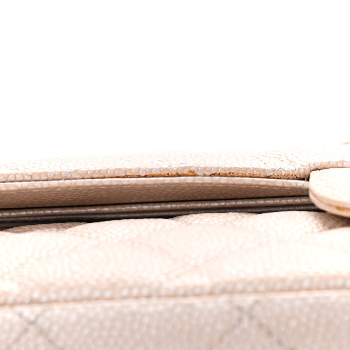 Iridescent Caviar Quilted Jumbo Double Flap Beige