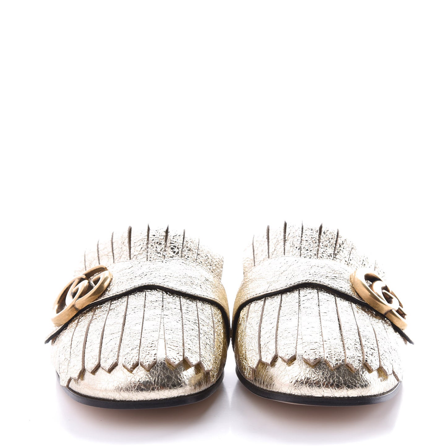 Galassia Womens GG Marmont Fringe Slippers 39 Platino
