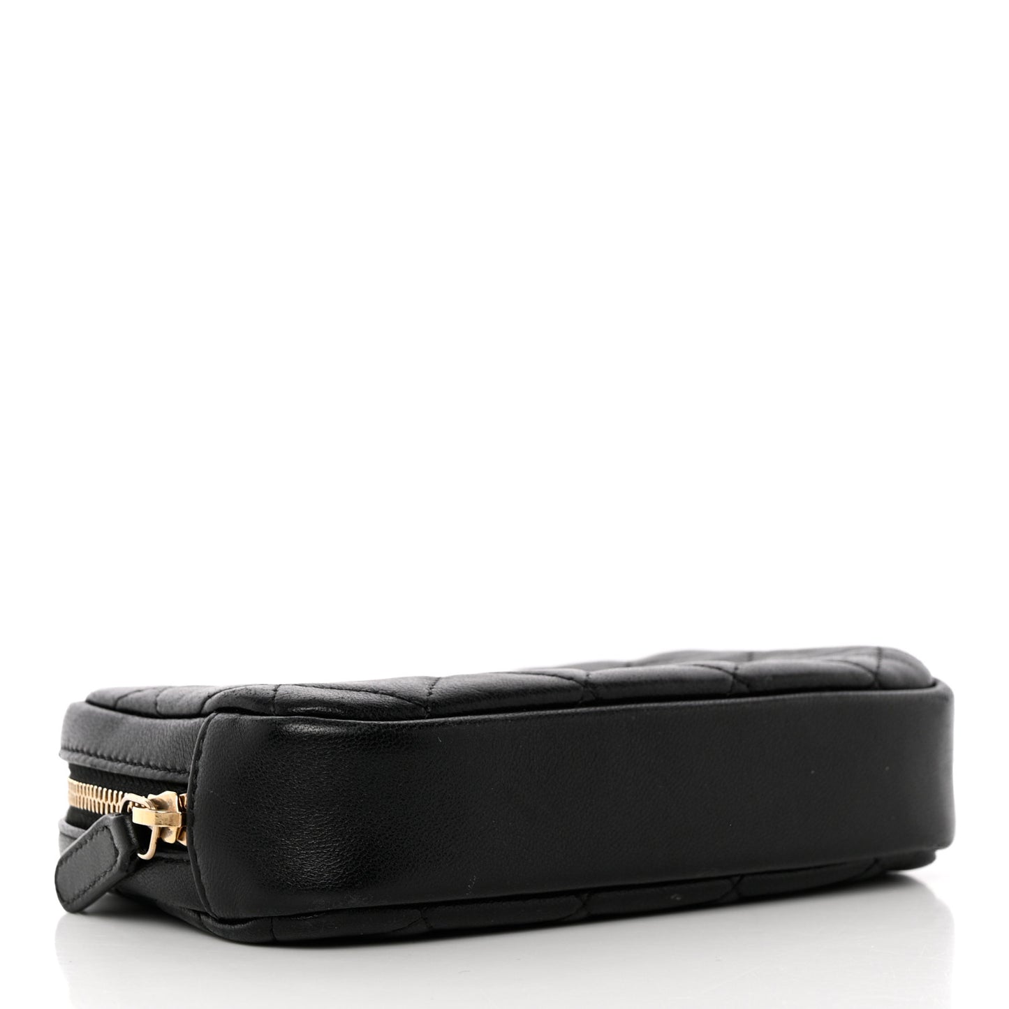 Lambskin Quilted Small Curvy Pouch Cosmetic Case Black