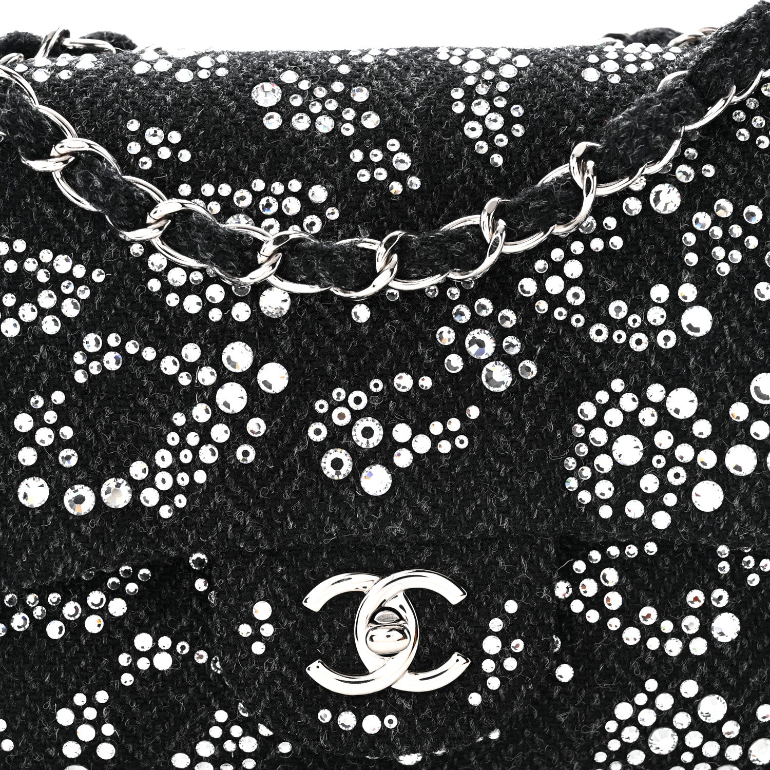 Chanel Tweed Swarovski Crystal Leopard Jumbo Flap  Black 8 of 11