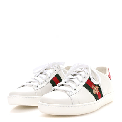 Gucci Calfskin Ayers Bee Embroidered Womens Ace Sneakers 36 White Green 4 of 9