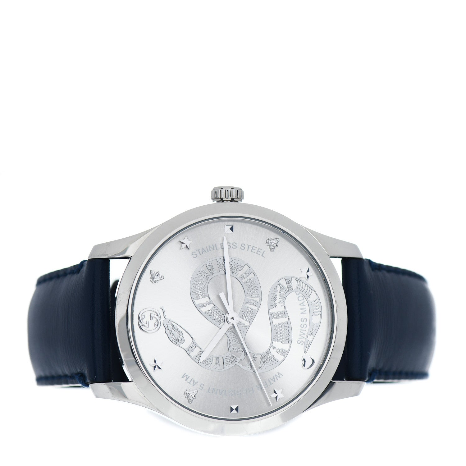 Gucci Stainless Steel Calfskin 38mm G-Timeless Snake Quartz Watch Blue 2 of 5