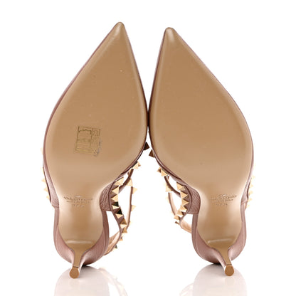 Valentino Garavani Pebbled Calfskin Rockstud Ankle Strap 100mm Pumps 37.5 Brownish 5 of 10