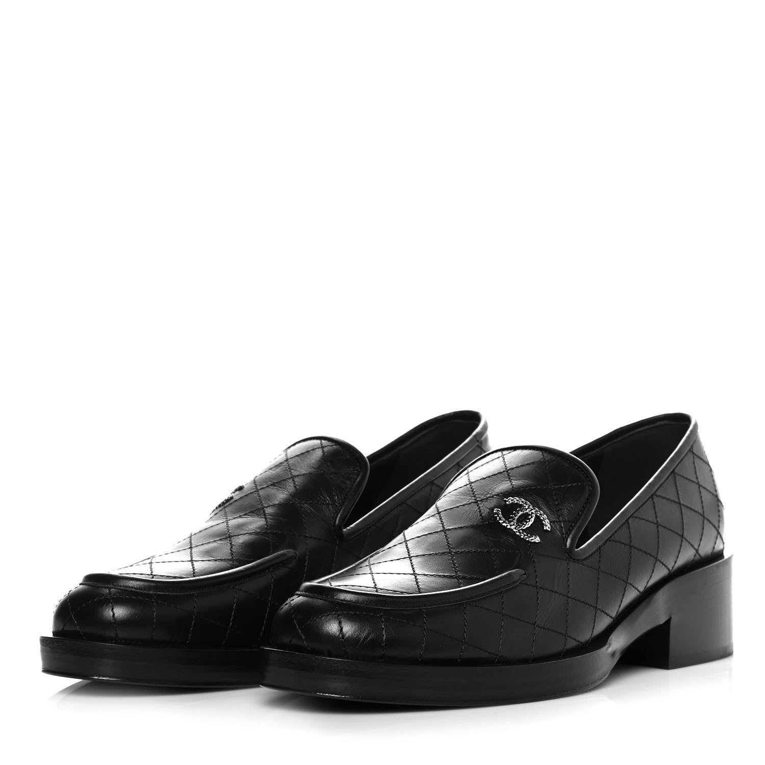 Chanel Calfskin Stitched CC Loafers 39 Black 3 of 8