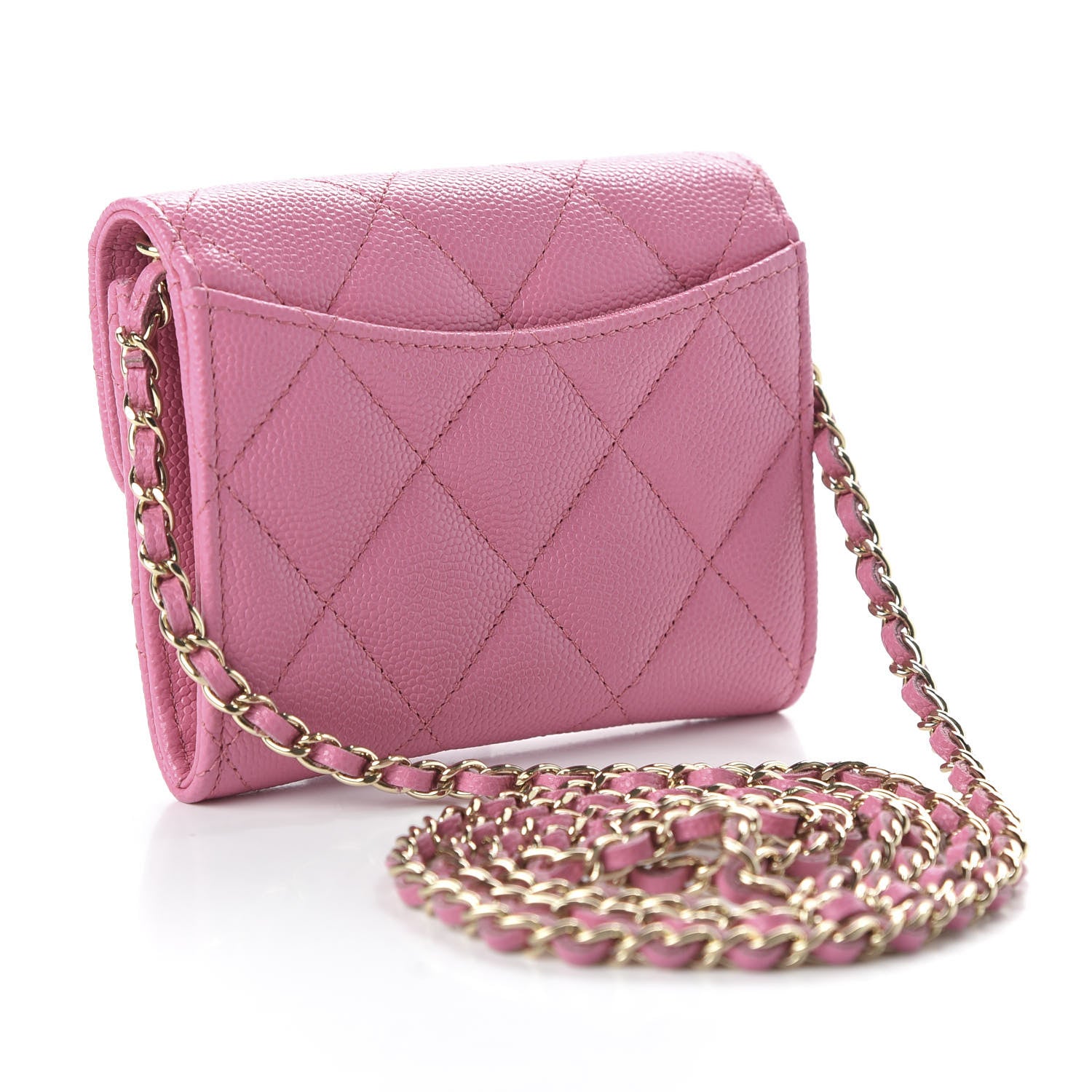 Chanel Caviar Quilted Flap Card Holder On Chain Pink 3 of 11