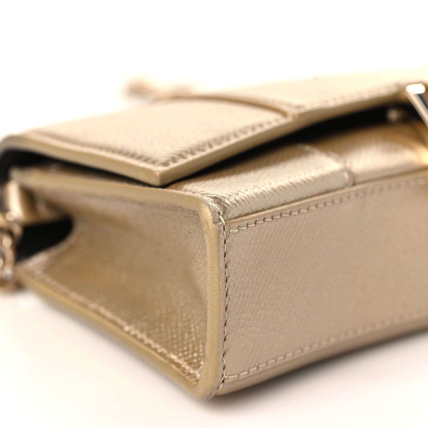 Metallic Grained Calfskin Hourglass Chain Bag Light Gold