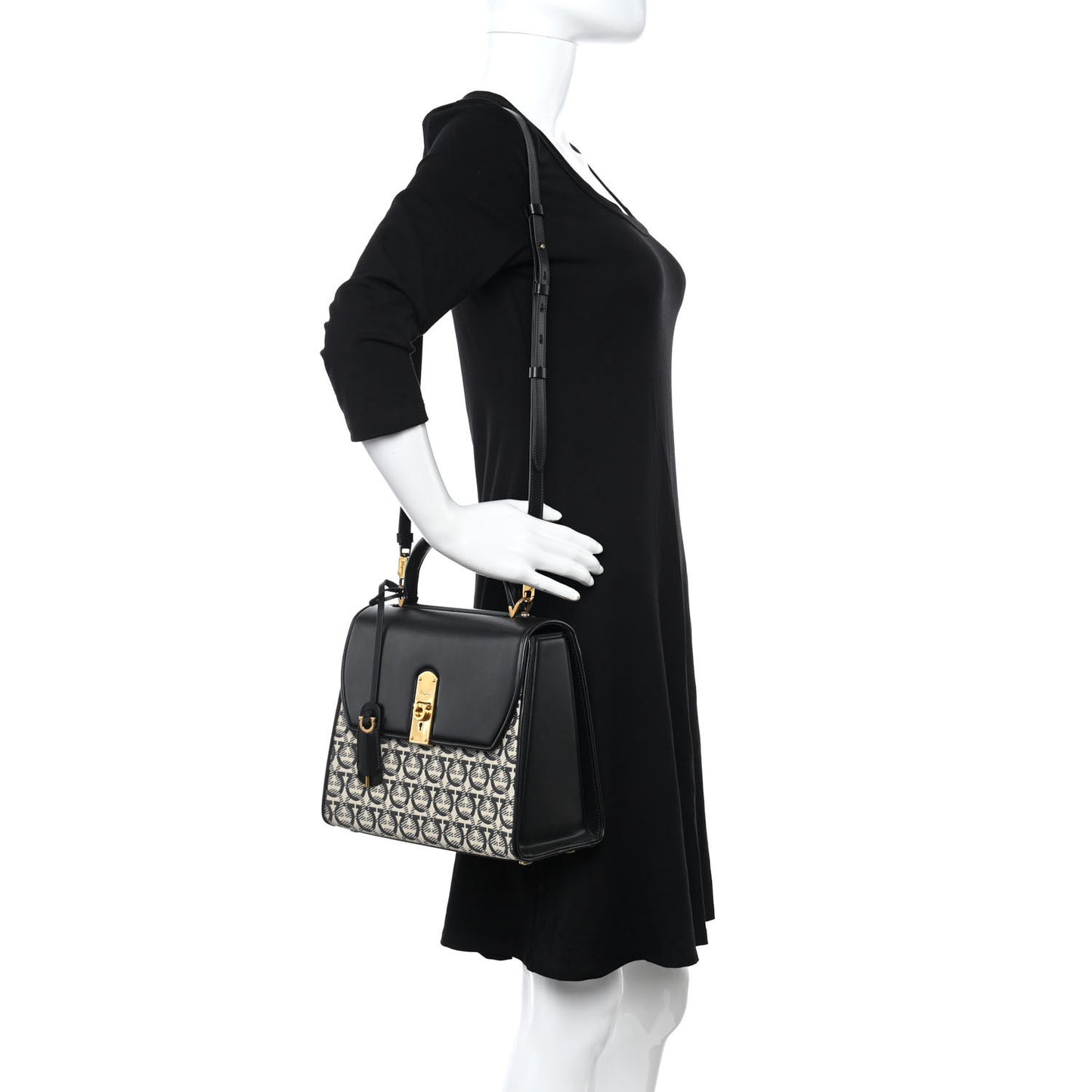 Canvas Calfskin Gancini Medium Boxyz Black Beige