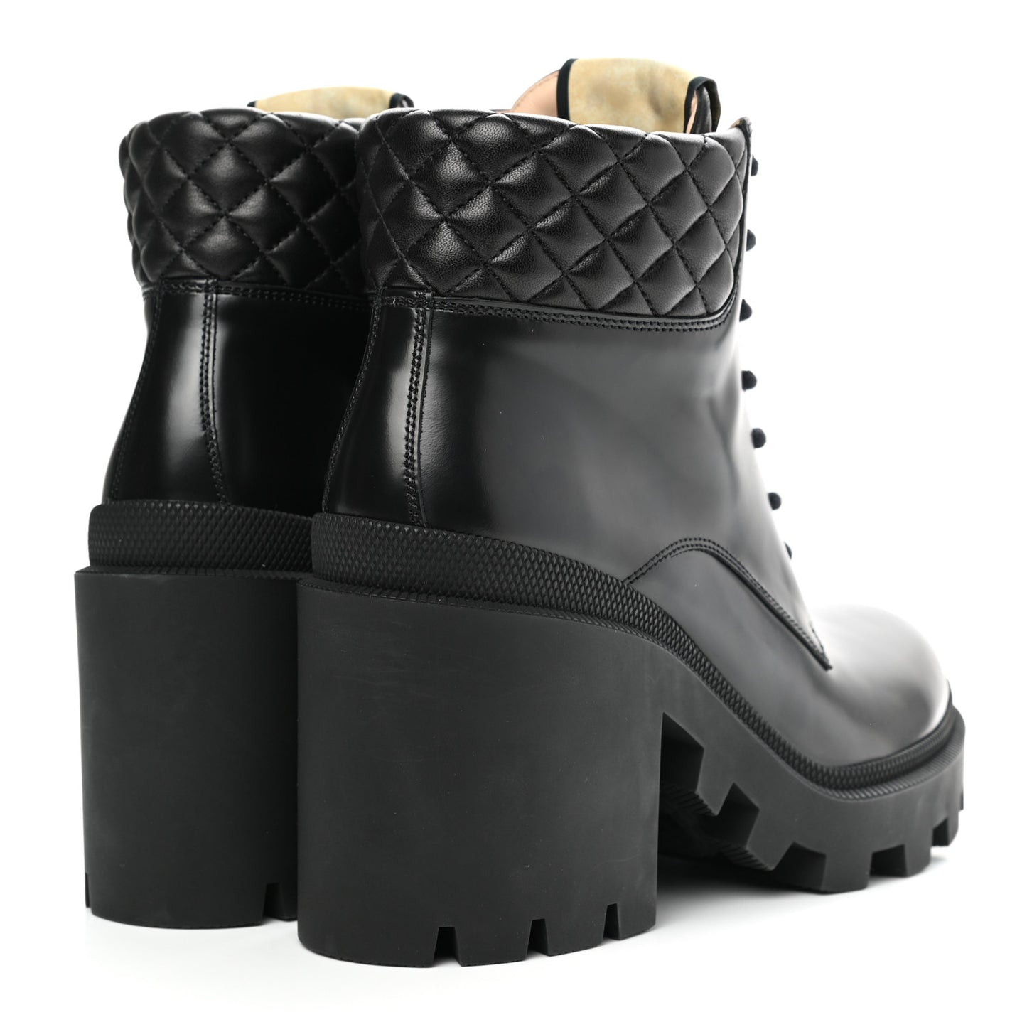 Magnum Calfskin Nappa Quilted Lace Up Ankle Boots 40 Black