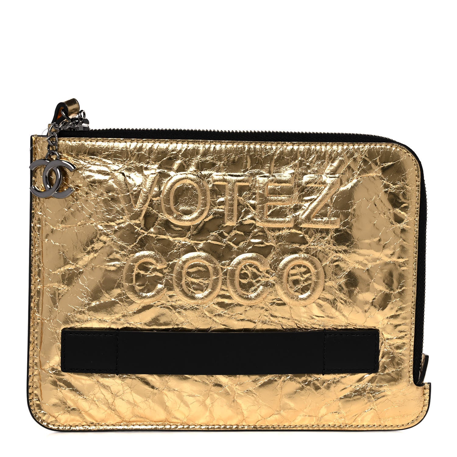 Chanel Metallic Lambskin Small Je Ne Suis Pas En Solde Pouch Clutch Gold 1 of 9