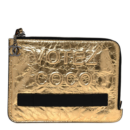 Chanel Metallic Lambskin Small Je Ne Suis Pas En Solde Pouch Clutch Gold 1 of 9