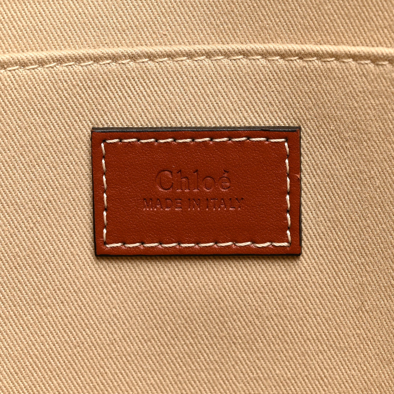 Chloe Cotton Calfskin Large Woody Ribbon Tote White Brown 6 of 10