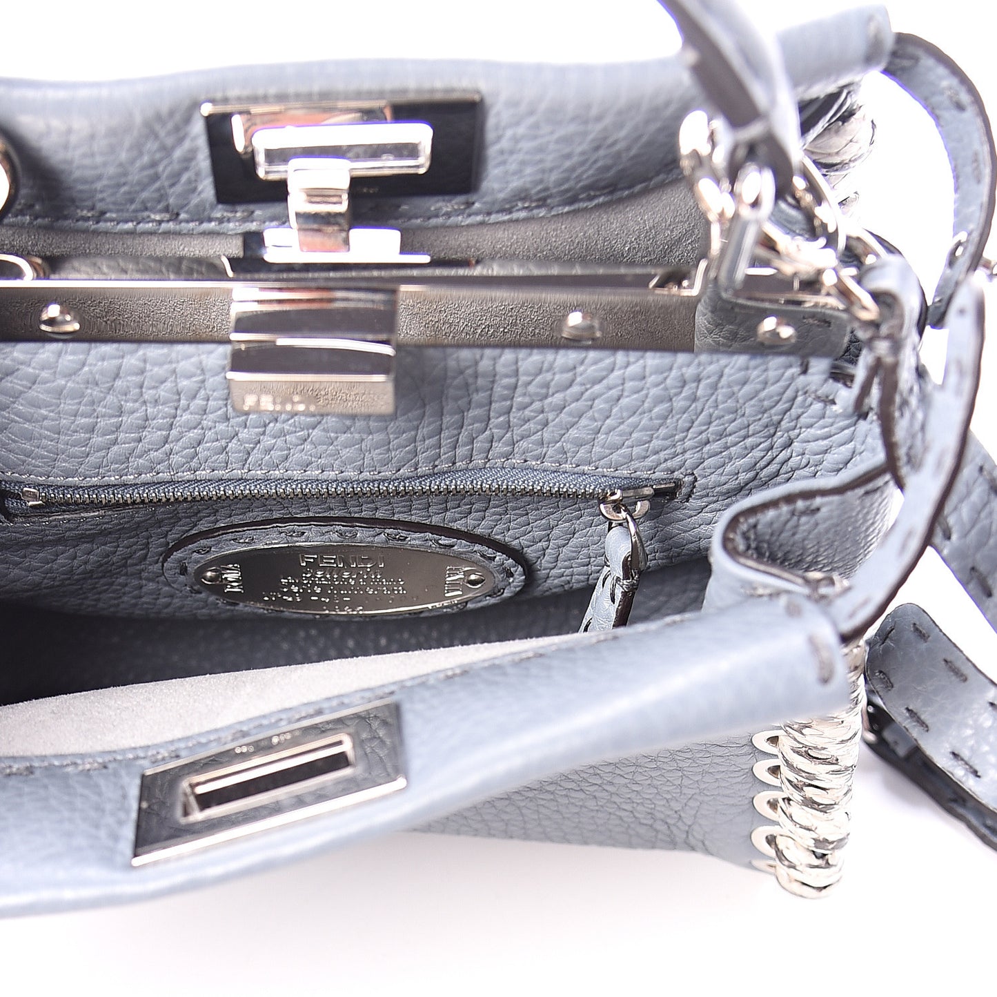 Calfskin Romano Elaphe Lace Up Selleria Mini Peekaboo Iconic Satchel Light Blue