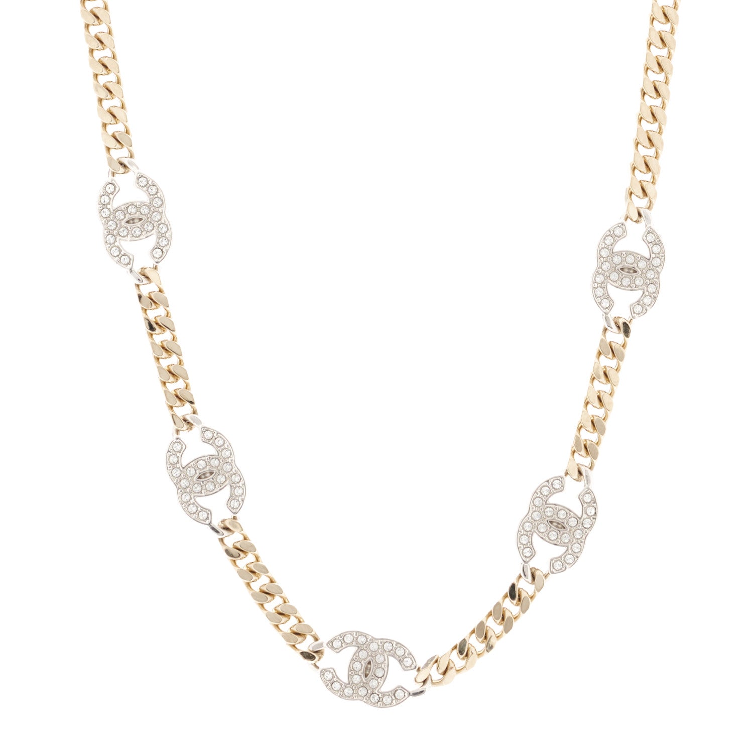 Chanel Crystal Chain CC Link Choker Gold Silver 1 of 5