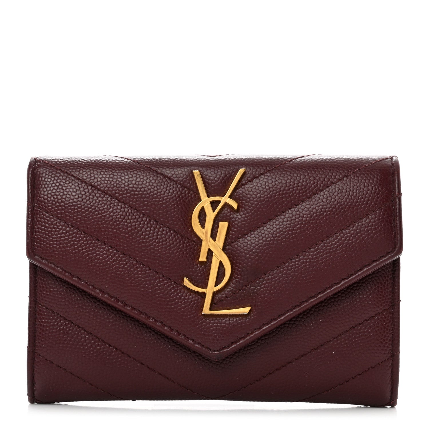 Saint Laurent Grain De Poudre Matelasse Chevron Small Monogram Envelope Wallet Burgundy 1 of 9