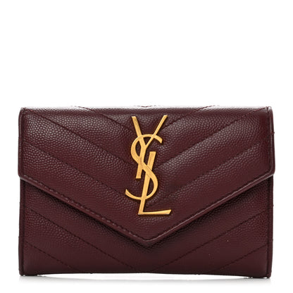 Saint Laurent Grain De Poudre Matelasse Chevron Small Monogram Envelope Wallet Burgundy 1 of 9