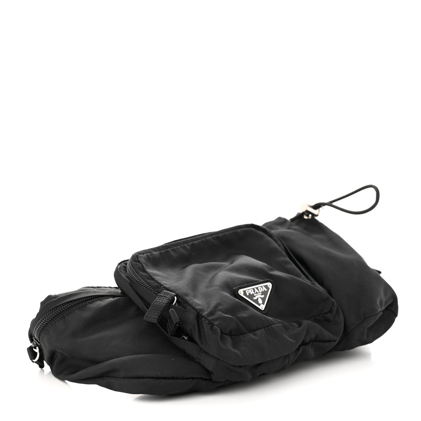 Nylon Metal Triple Pocket Belt Bag Black