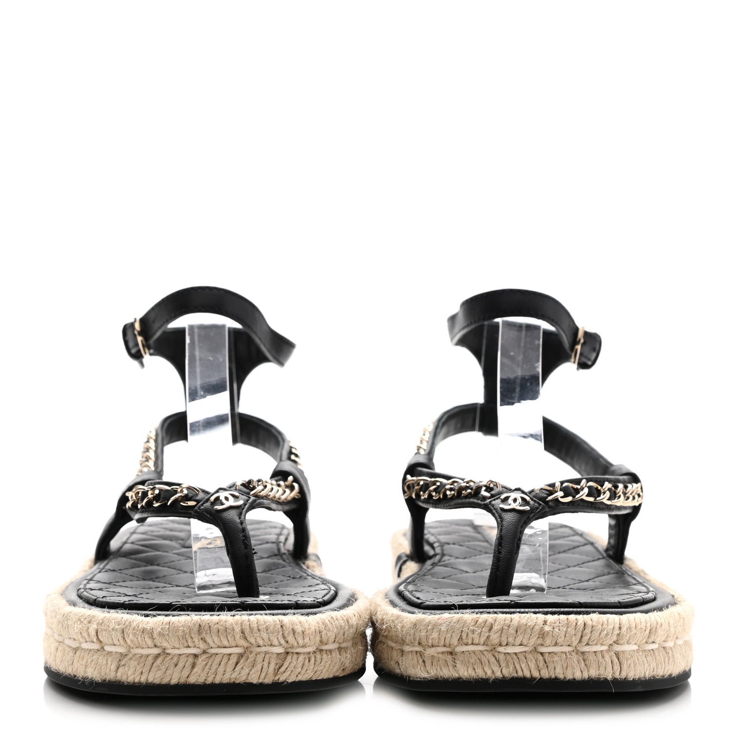 Chanel Lambskin Chain CC Thong Espadrille Sandals 39 Black 2 of 11