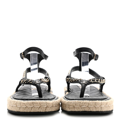 Chanel Lambskin Chain CC Thong Espadrille Sandals 39 Black 2 of 11