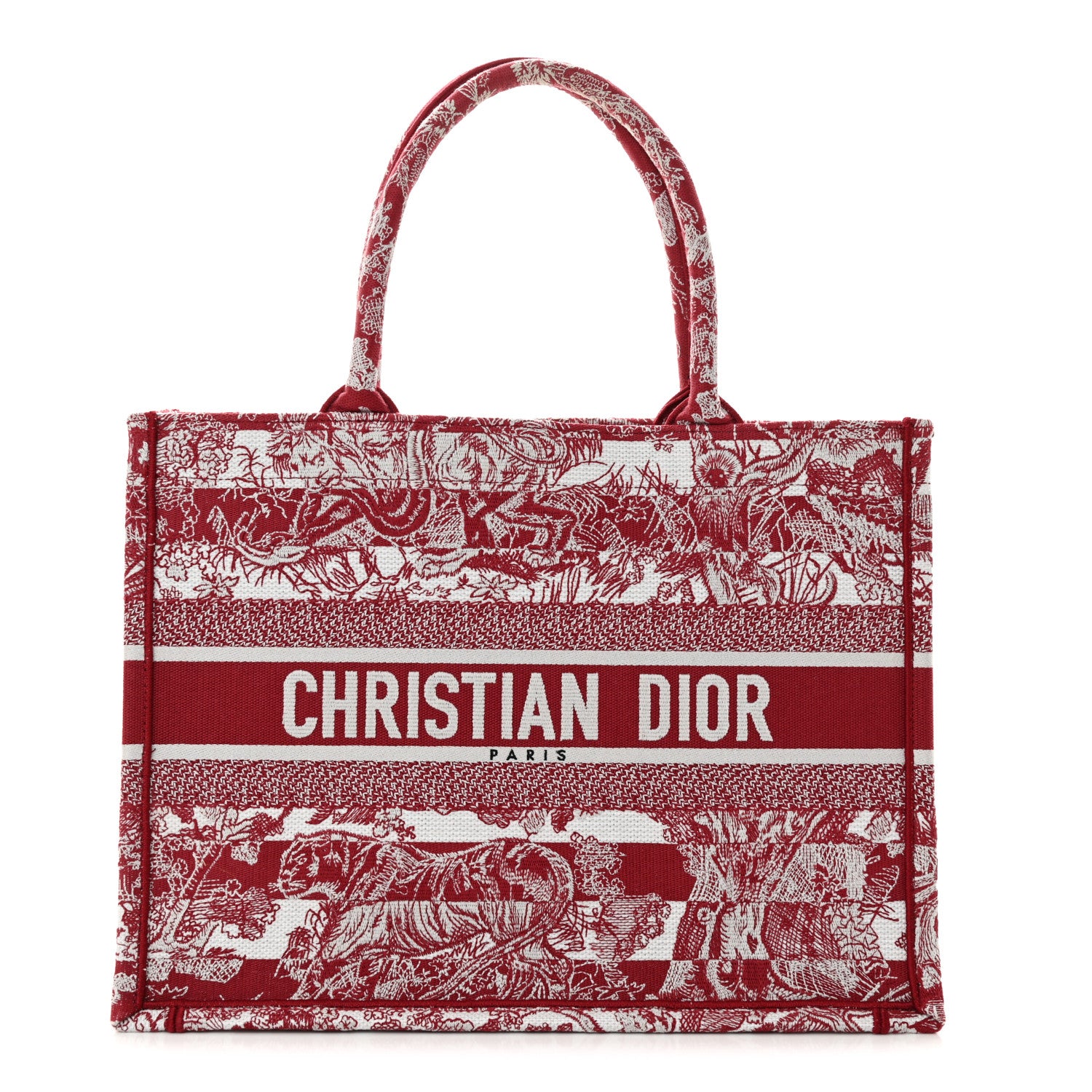 Christian Dior Canvas Embroidered Medium Dioriviera Toile De Jouy Book Tote Raspberry 1 of 13