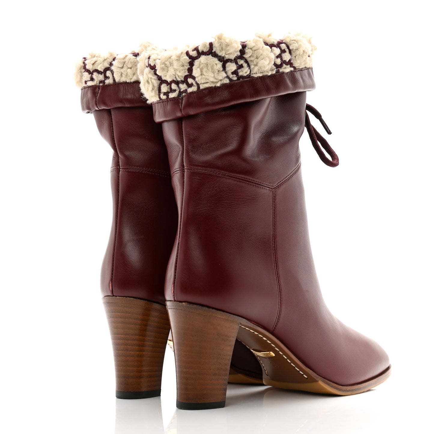 Calfskin Shearling Ankle Boots 38 Bordeaux