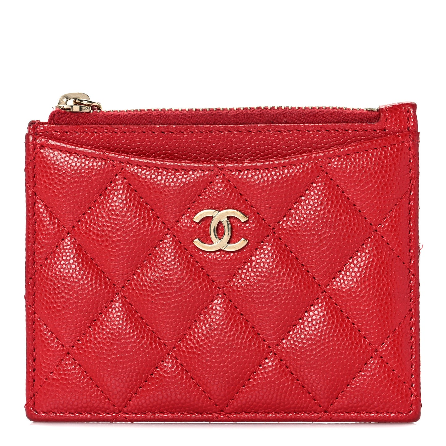 Caviar Quilted CC Zip Card Holder Red