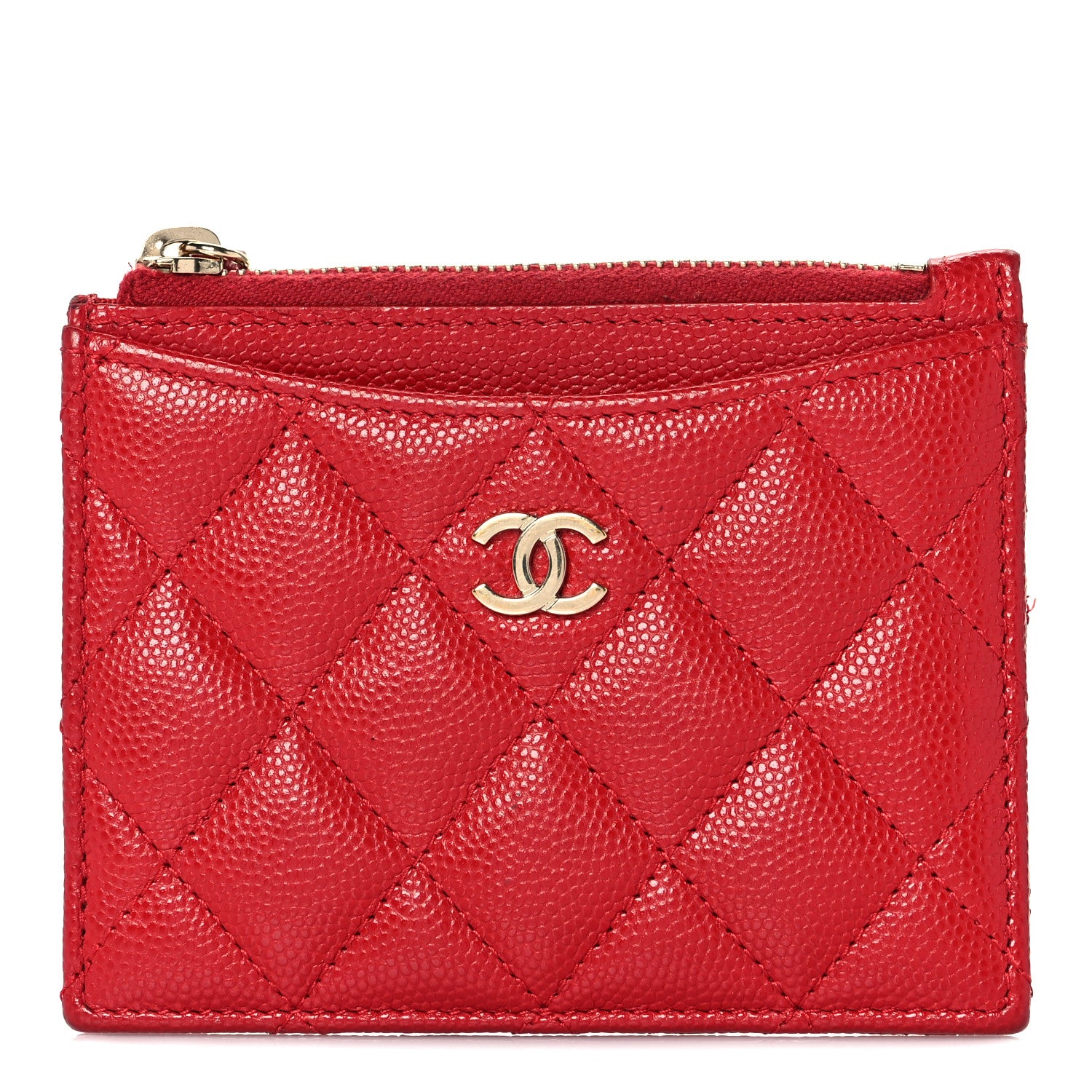 Chanel Caviar Quilted CC Zip Card Holder Red 1 of 8