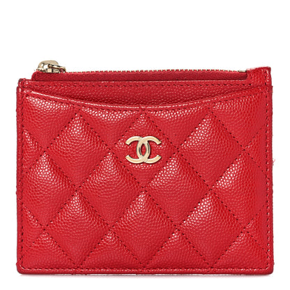 Chanel Caviar Quilted CC Zip Card Holder Red 1 of 8