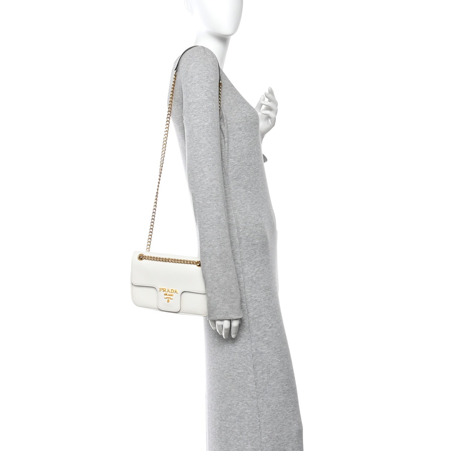 Prada Saffiano Flap Shoulder Bag Talco 2 of 9