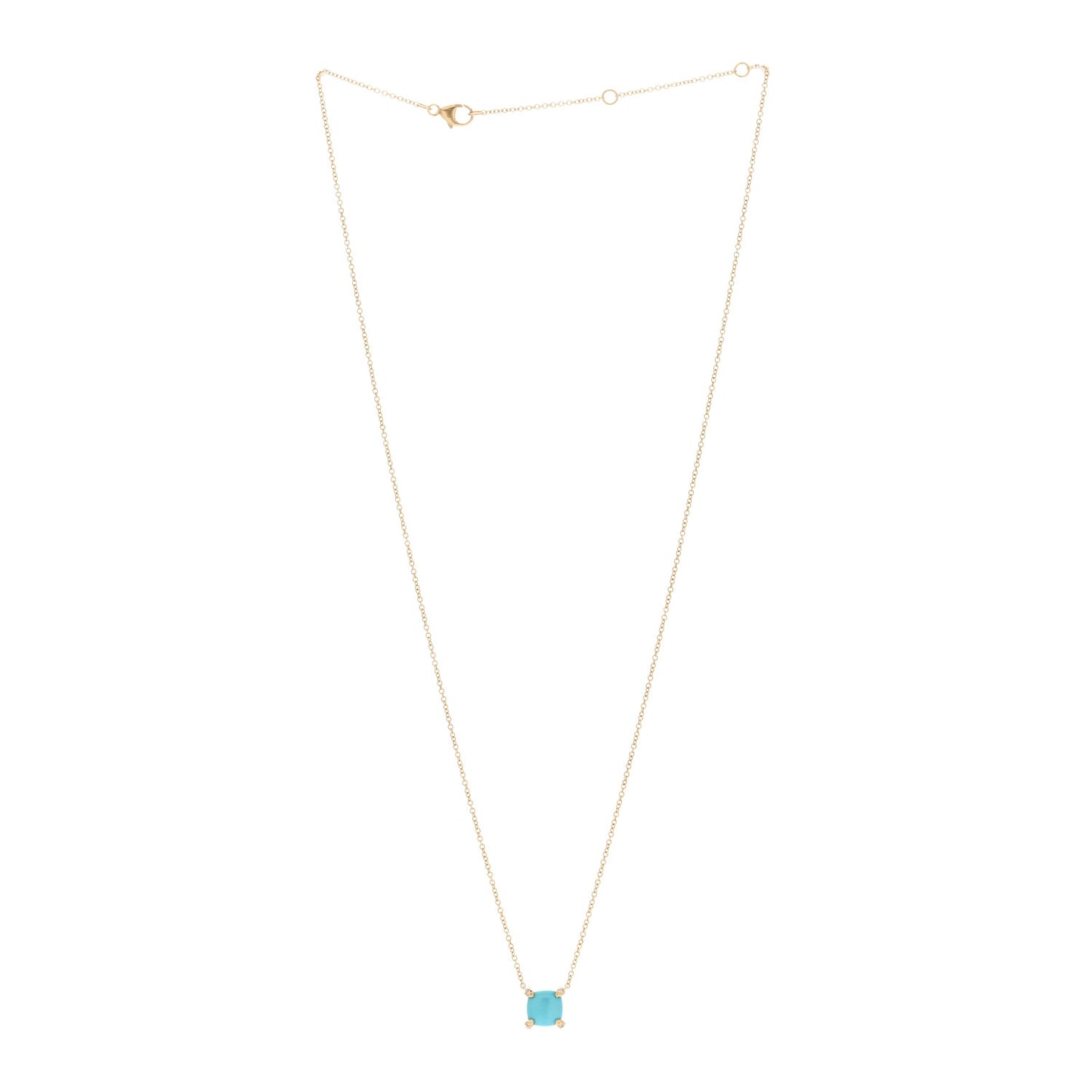 18K Yellow Gold Diamond Turquoise 7mm Petite Chatelaine Pendant Necklace